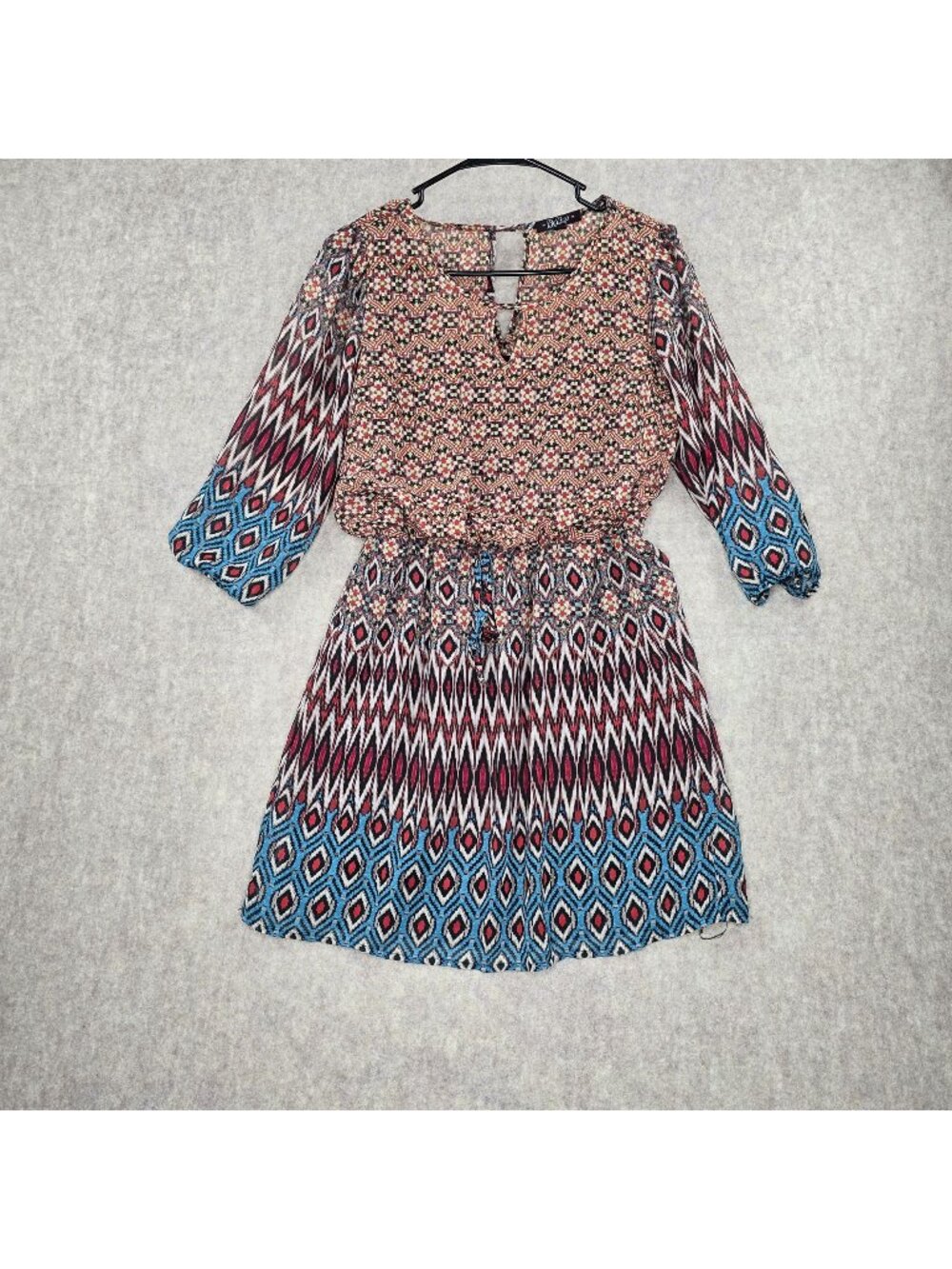 BeBop Multicolor Bohemian Print Dress  3/4 Sleeves Lightweight Polyester